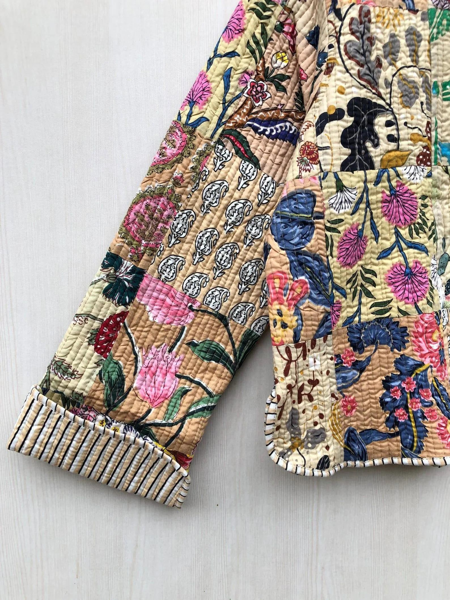 Reversible Quilted Cotton Patchwork Jacket - cream