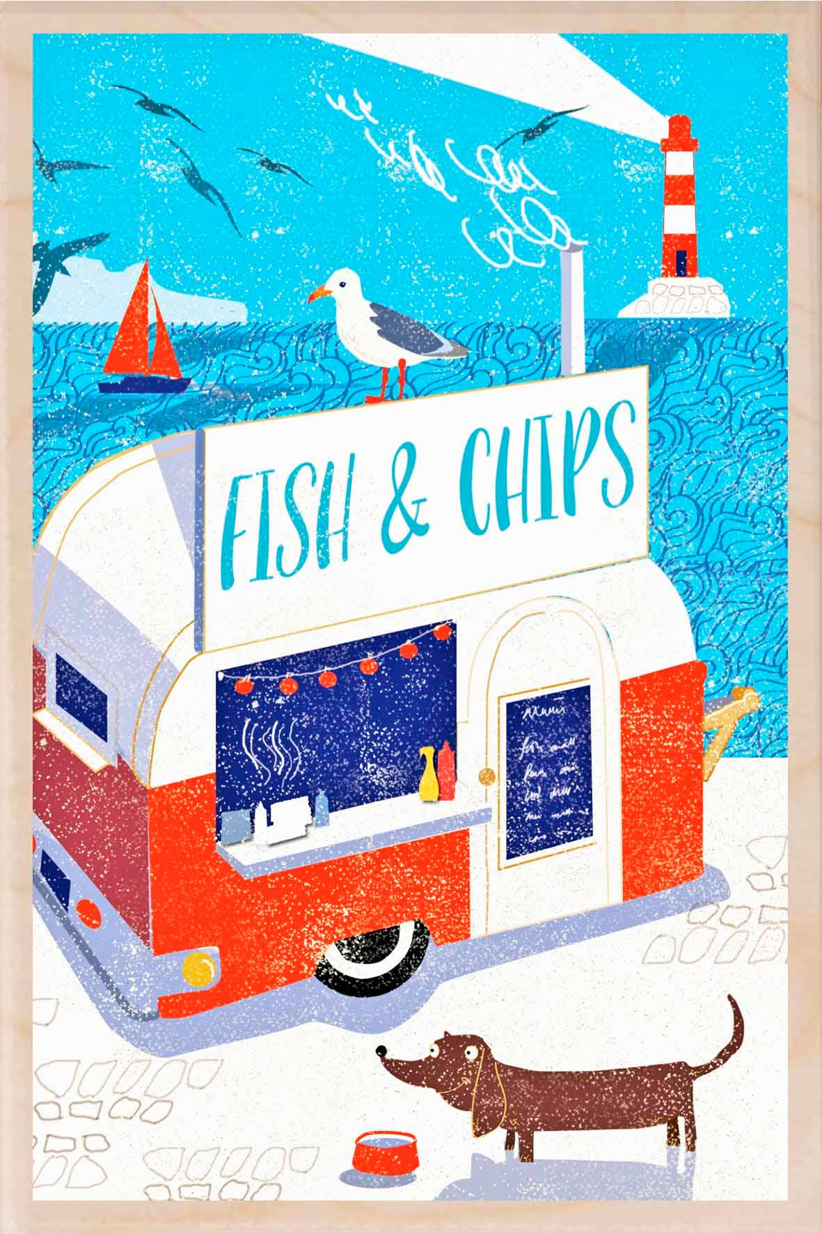 The Wooden Postcard Company FISH AND CHIPS Seaside sustainable wood magnet