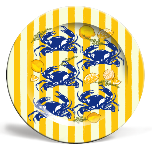 Art Wow - Plates, Vibrant Yellow Stripes Blue Crabs Lemon by EZbie - 8" & 10"