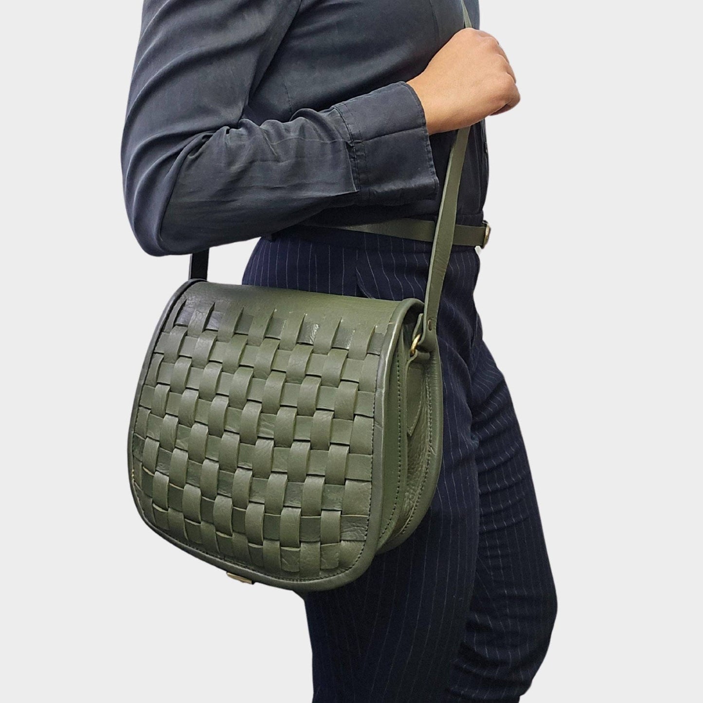 Leather Sam Woven Saddle Bag - green