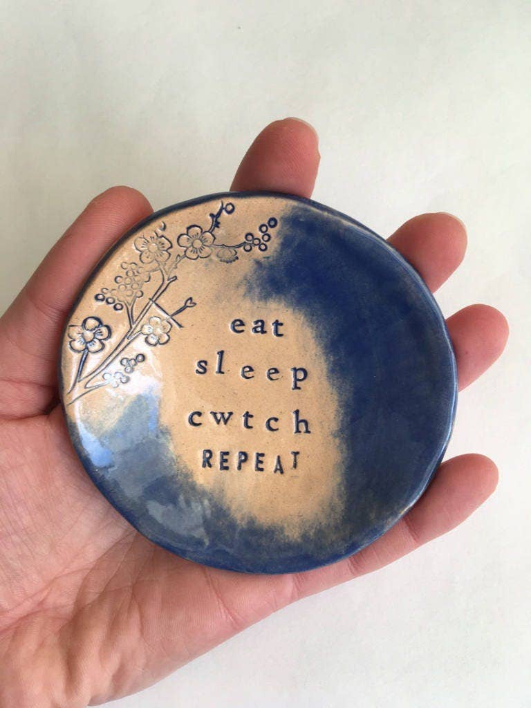 Eat Sleep Cwtch Repeat - Ceramic trinket dish -Made in Wales