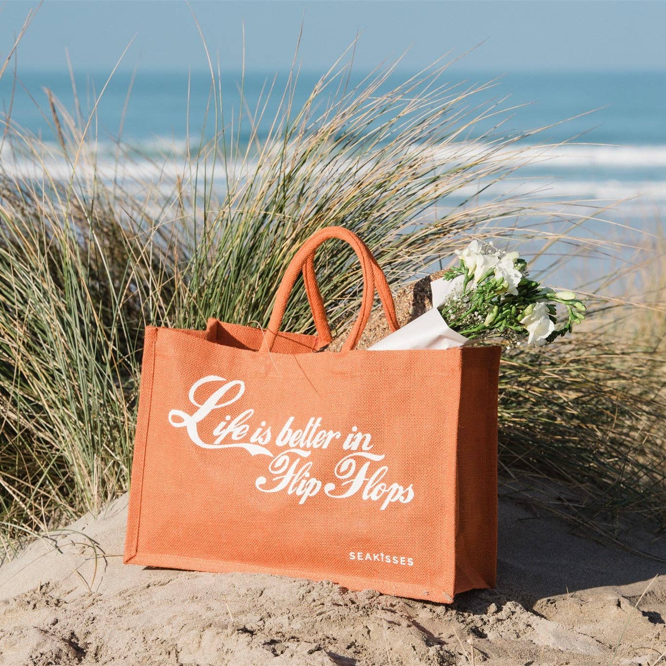 Life is Better in Flip Flops Cute Jute Bags in a Choice of Colours