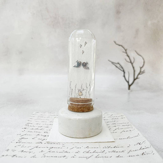 Whale Stud Earrings: Original Art in a Glass Dome