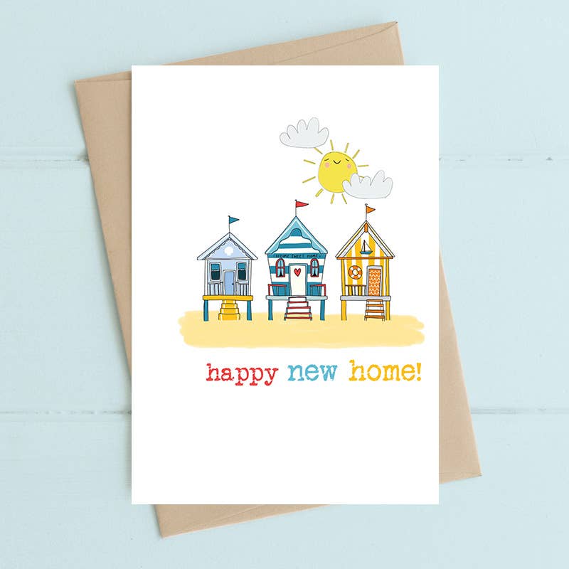 New Home - beach huts - Greetings Card
