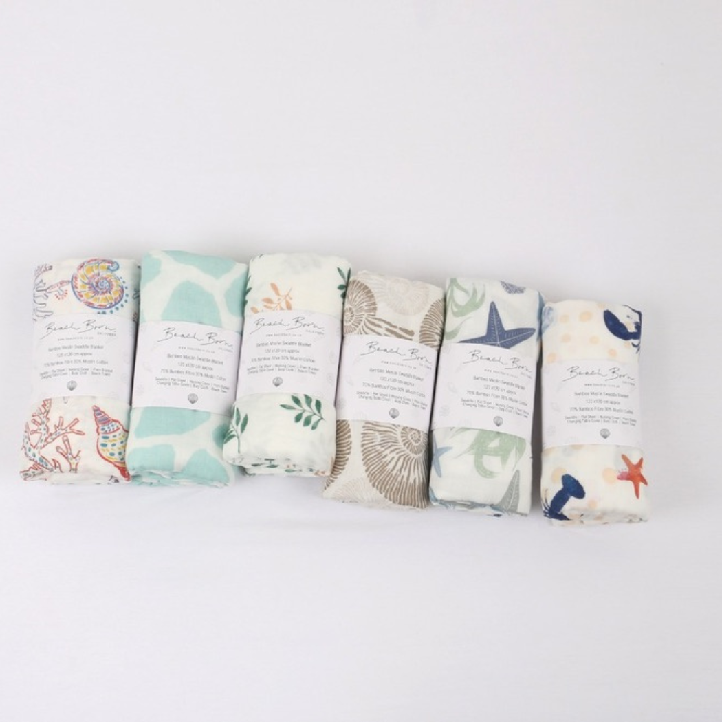 Beach Born Salcombe Ltd - Nautilus shell Extra Large Muslin / Swaddle Blanket