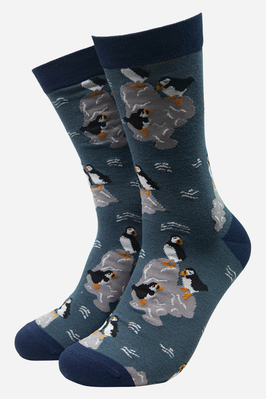 Men's Bamboo Socks - Teal, Puffins
