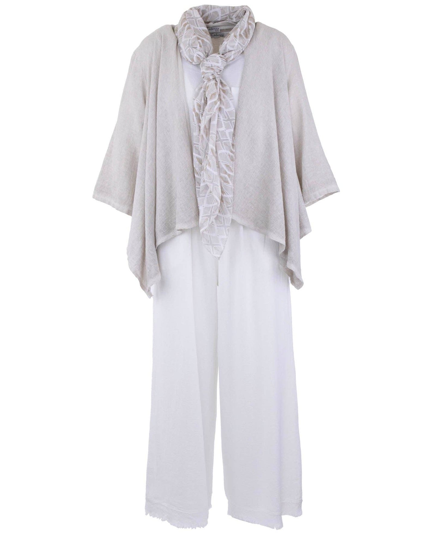 Cadenza Linen and Cotton Blend Waterfall Front Cardi: One Size