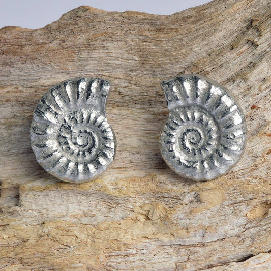 Glover & Smith - Ammonite Stud Earrings, English Pewter Jewellery
