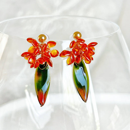 Ninaouity - Handmade Orange Sweet Osmanthus Flower Earrings