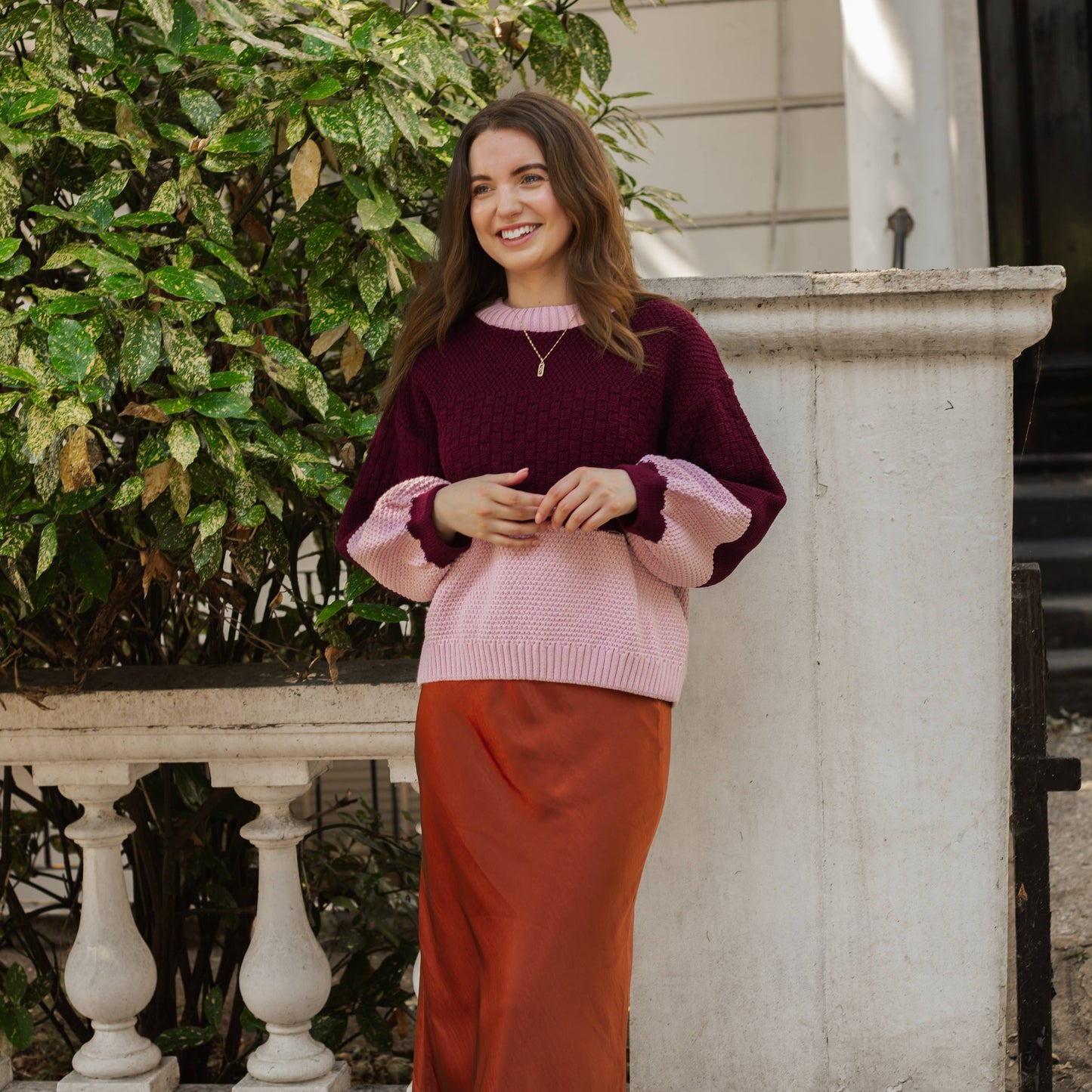 Cara & The Sky - Taz Recycled Cotton Mix Two Tone Jumper - Burgundy