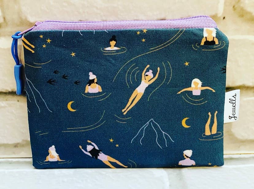Jewells - Midnight Swimming grey lilac Swimmer fabric purse pouch