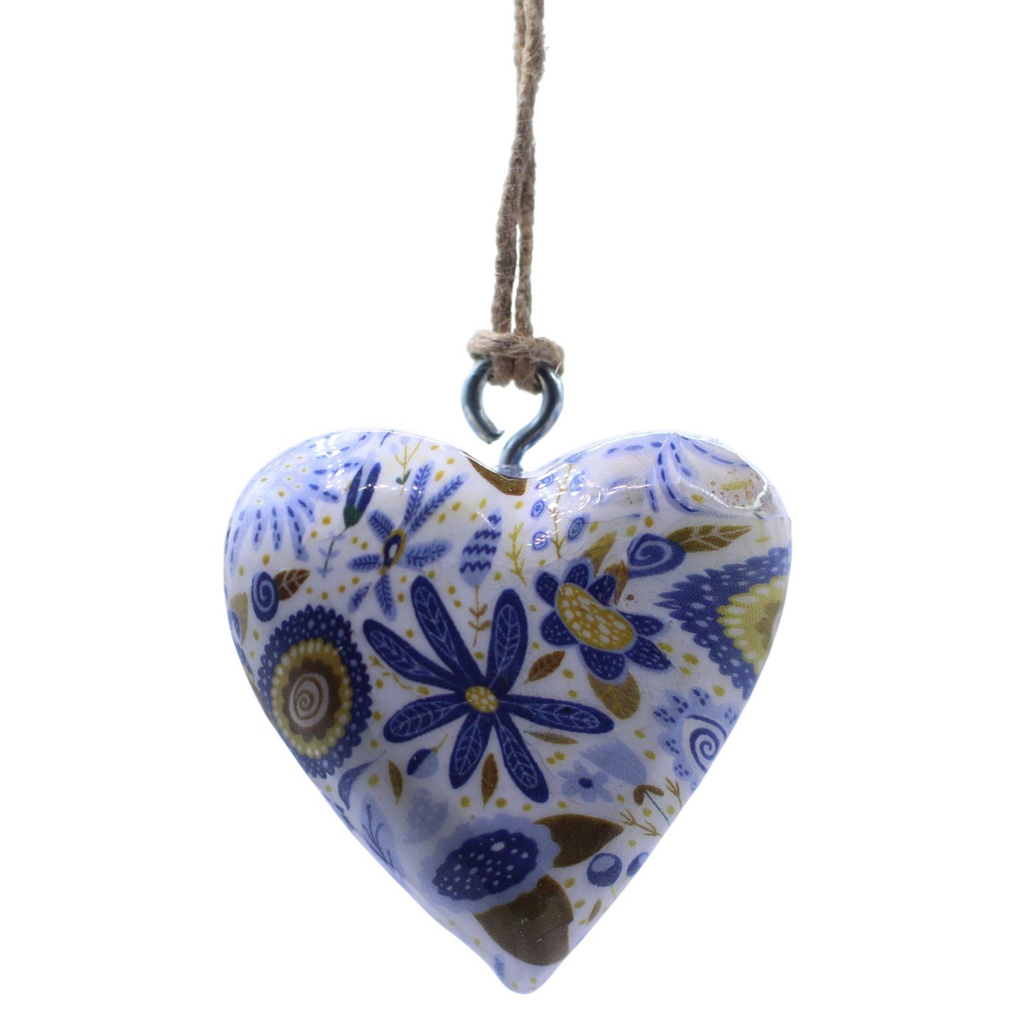 Decor Wood Hearts -  Blue Floral (50) - in Jar