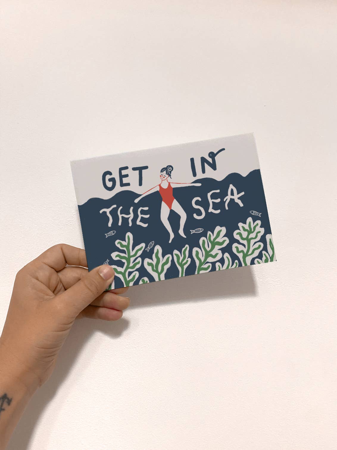 Get In The Sea - Illustrated Swimmer Card - Blank Card
