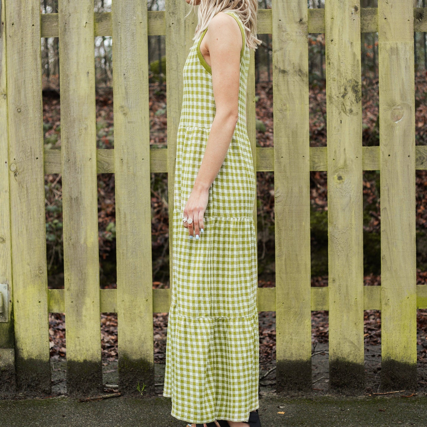 Cara & The Sky - Paula Gingham Knitted Midi Dress - Green