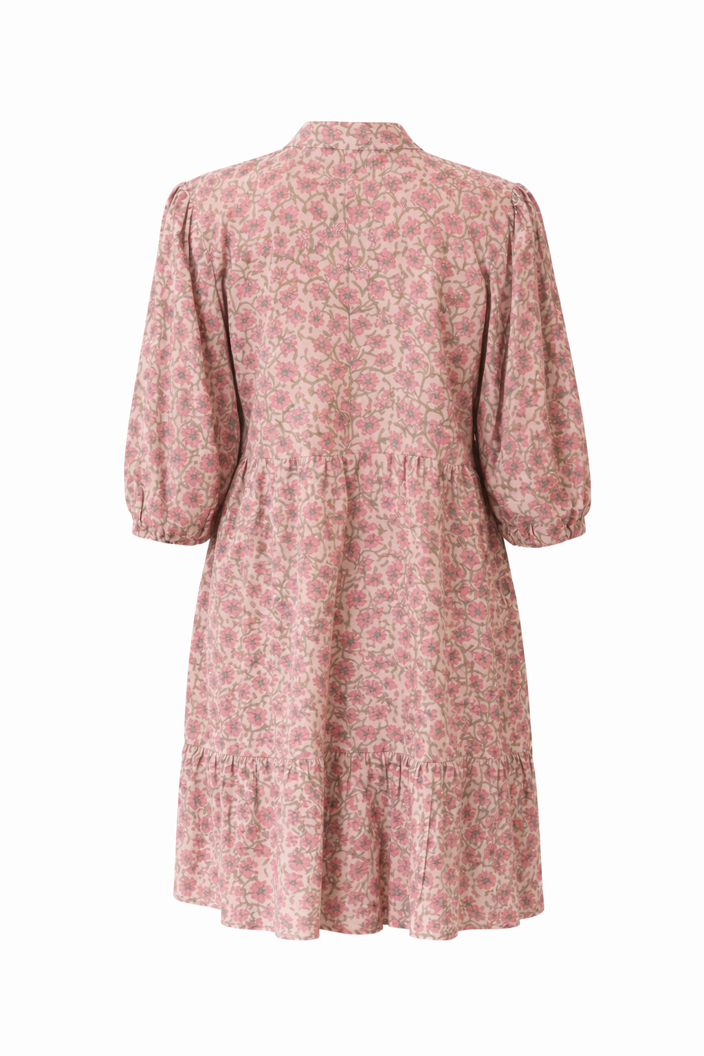 Floral blush pink woodblock print cotton dress