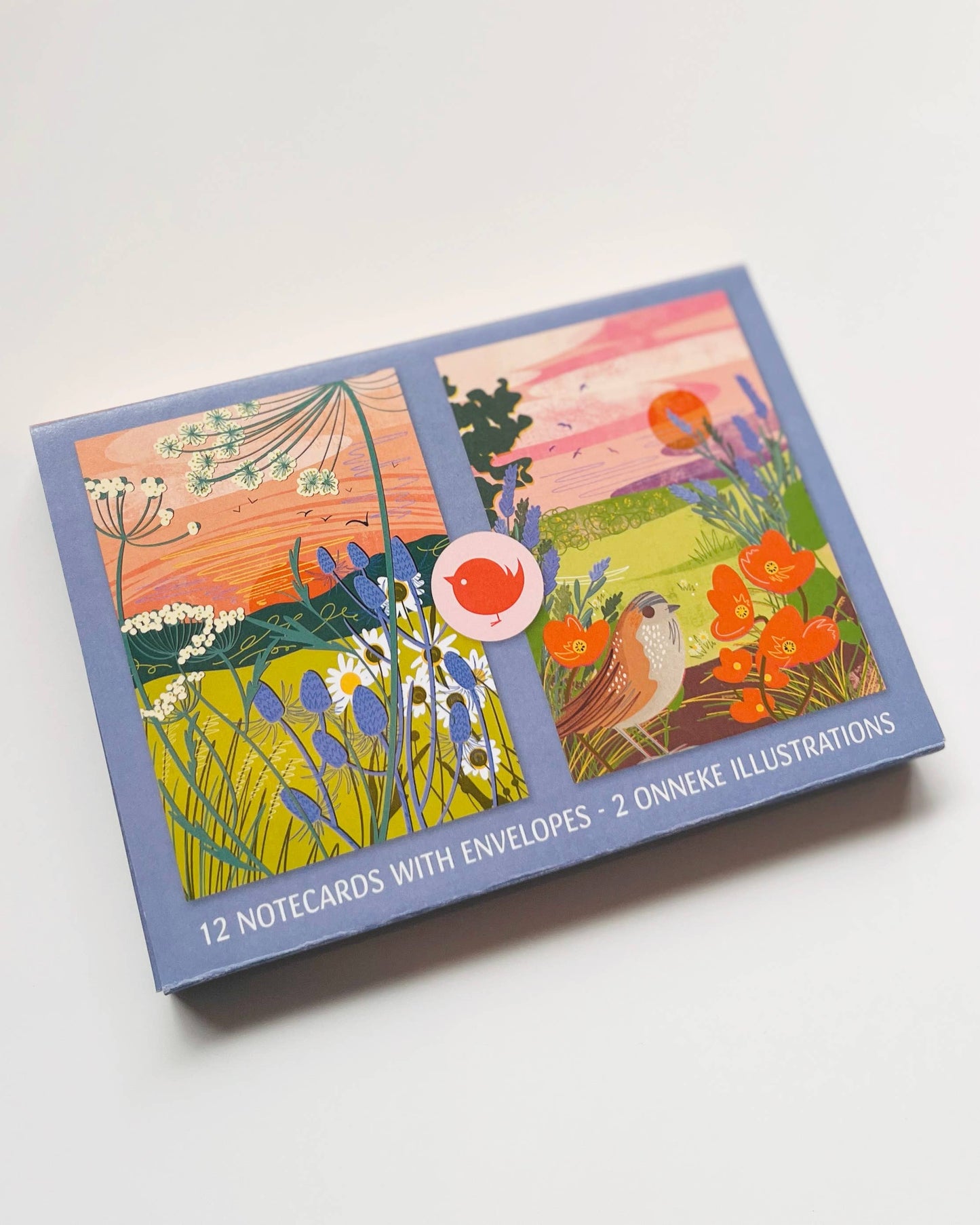 Pack of 12 notecards with envelopes, 2 floral illustrations