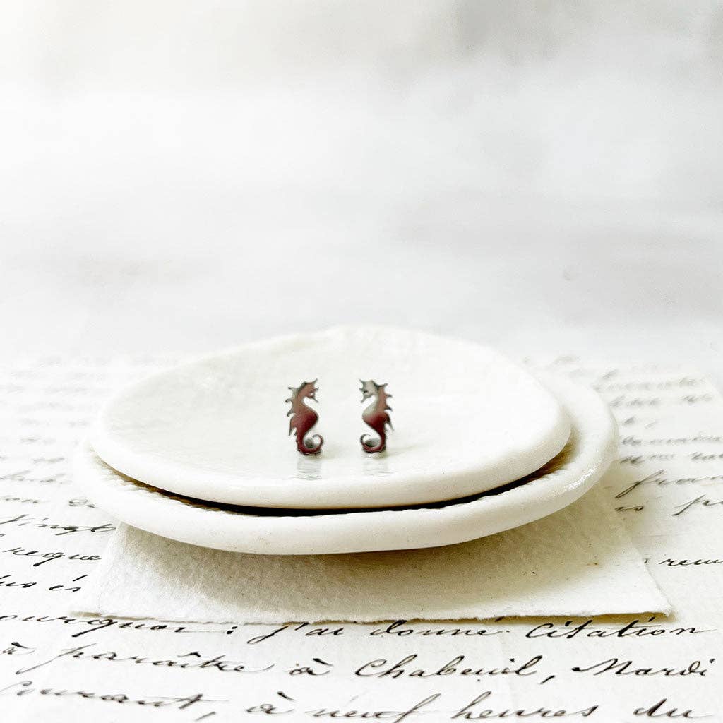 Seahorse Studs: Original Art in a Glass Dome