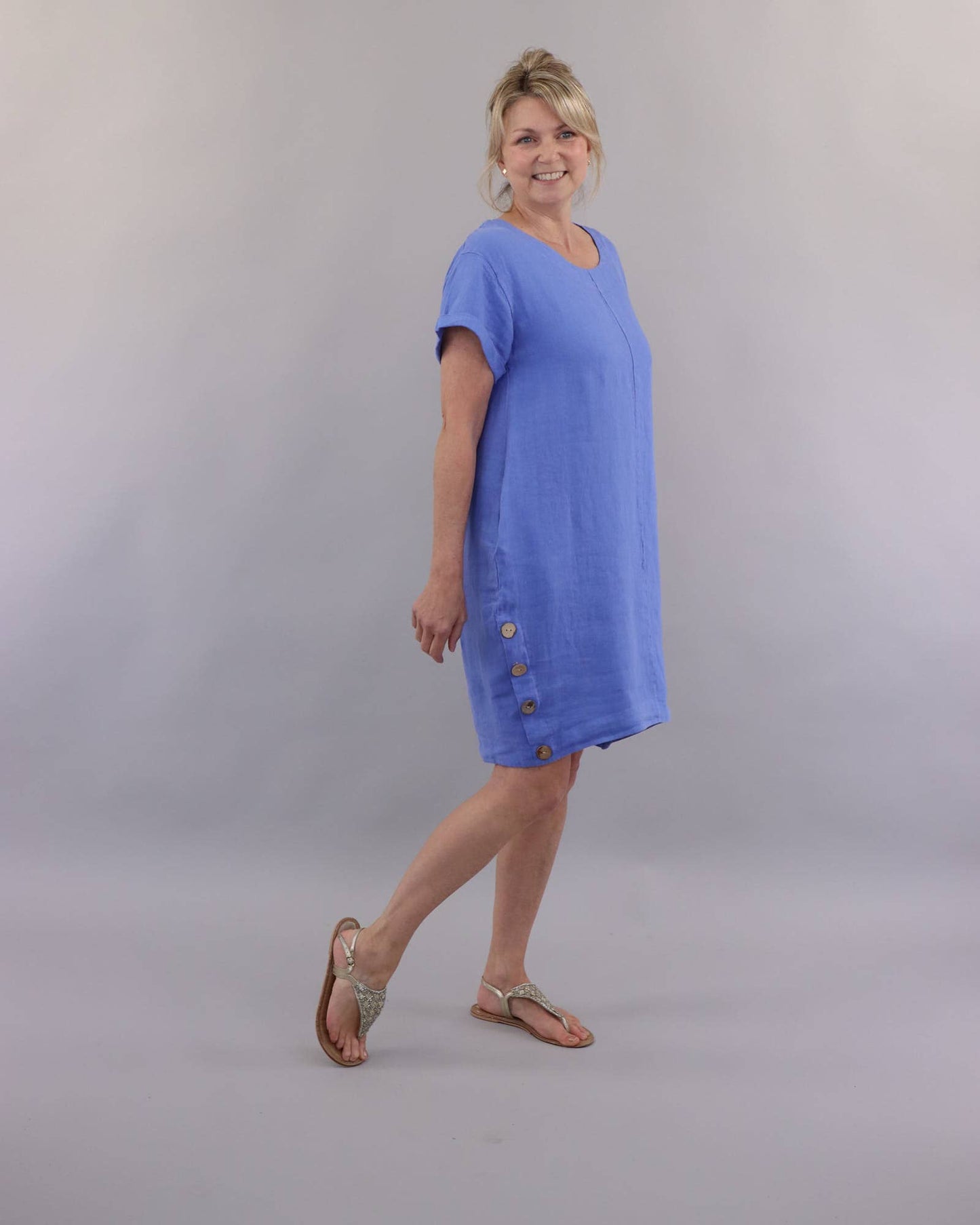 Cadenza Coconut Button Linen Dress: Lotus