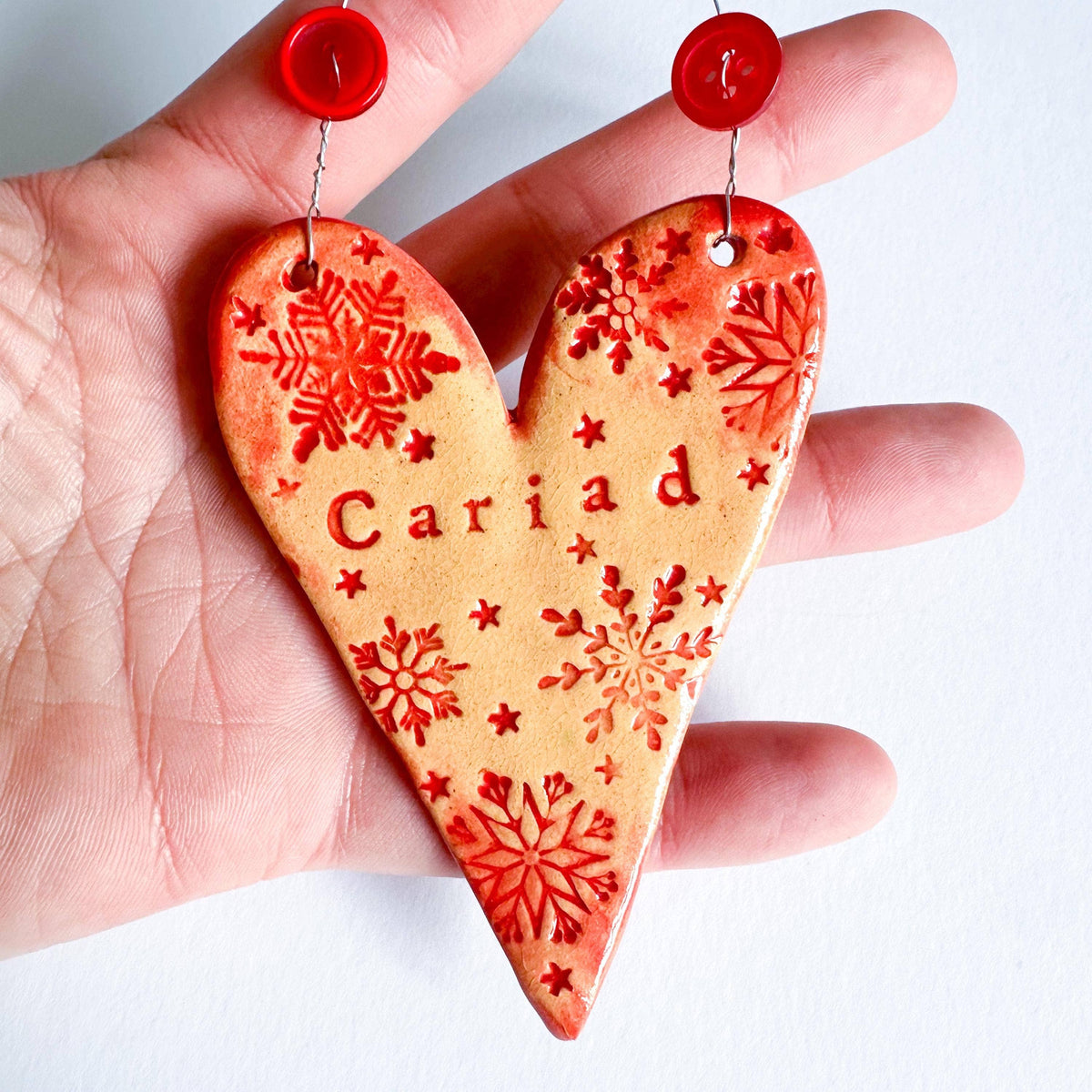 Handmade Ceramic Cariad Heart - Christmas Decoration