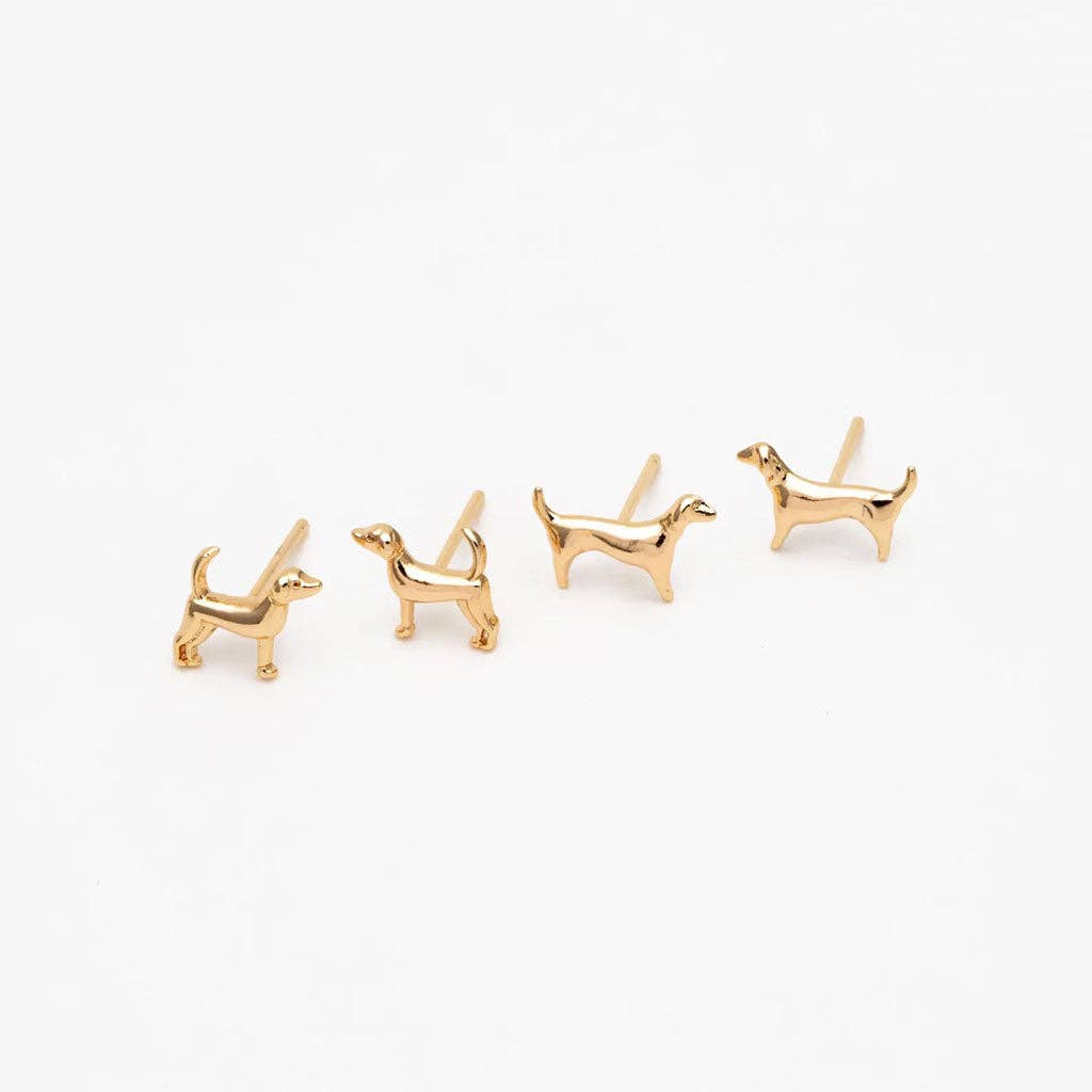 Gold-plated Dog Stud Earrings: Original Art in a Glass Dome