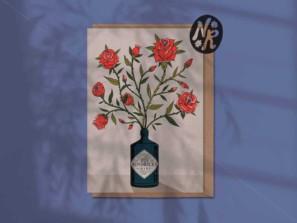 Natasha Robinson - Gin & Roses A6 Blank Gin Greetings Card