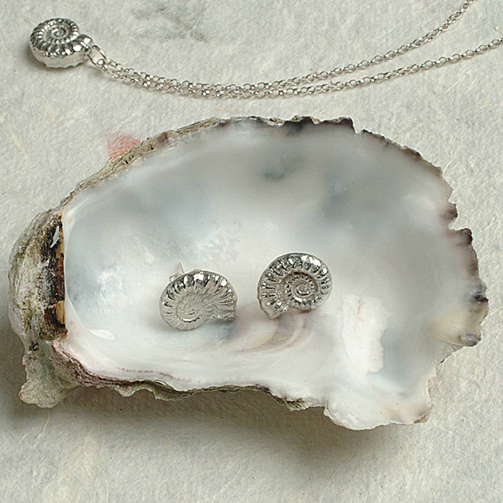 Ammonite Stud Earrings, English Pewter Jewellery