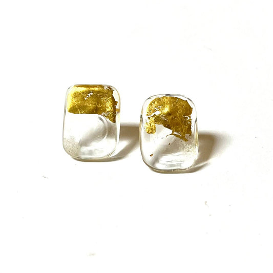 Helen Chalmers - Freeform Panel Stud Earrings, Recycled Whisky Bottle and Gold