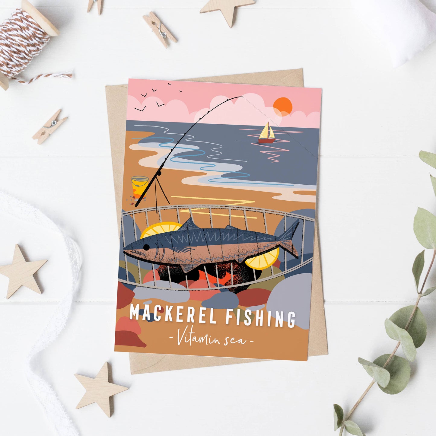 Onneke - Mackerel fishing coastal greeting card vitamin sea