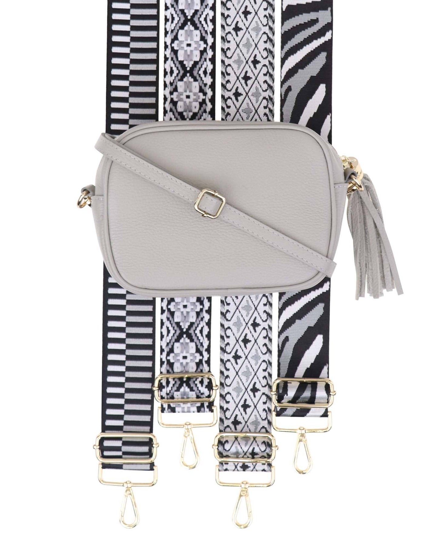 Cadenza Tassel Crossbody Leather Camera Bag: Taupe