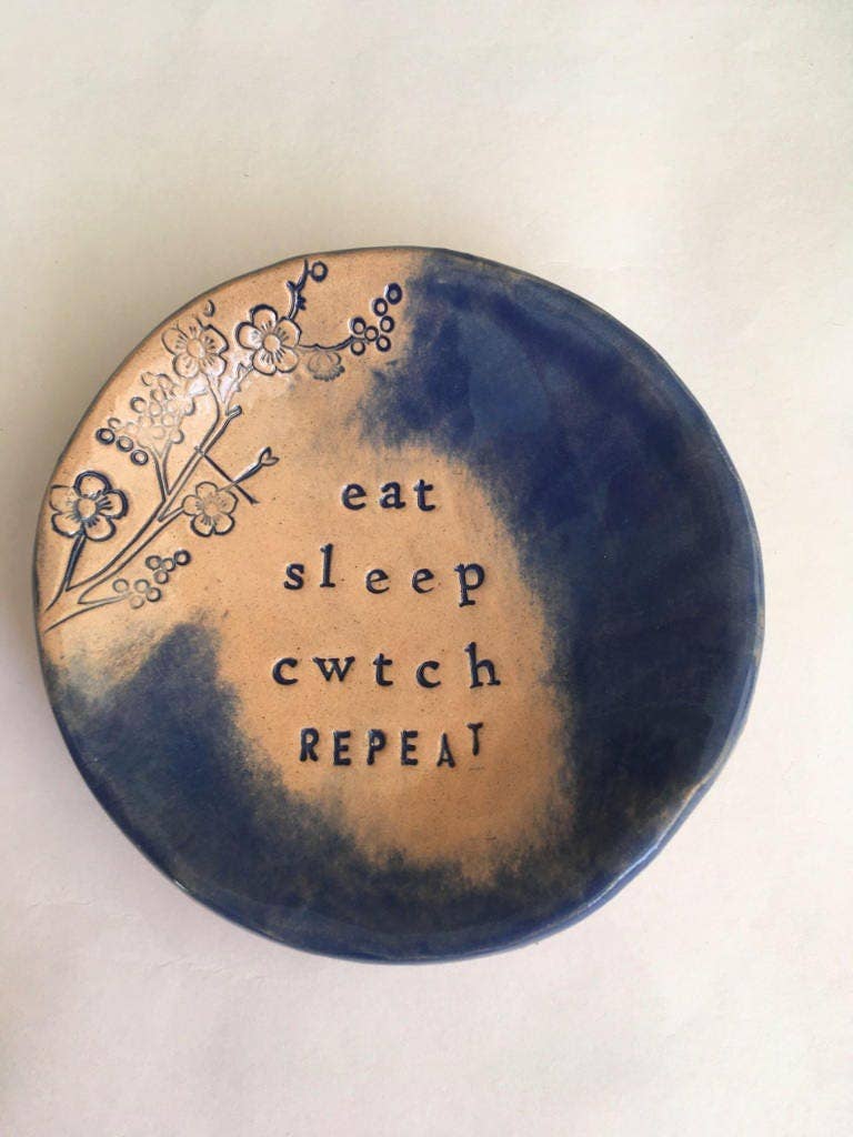 Eat Sleep Cwtch Repeat - Ceramic trinket dish -Made in Wales