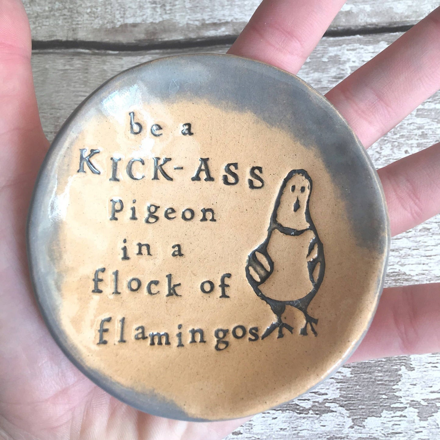Kick-Ass Pigeon Ceramic Dish – Handmade Trinket Dish