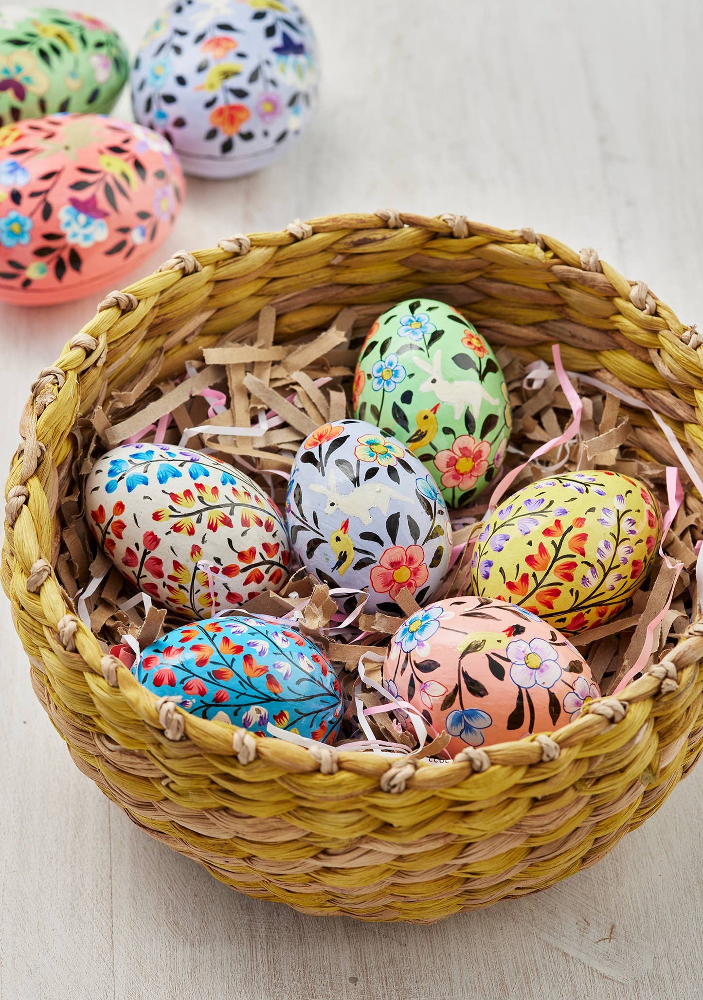 Namaste - Kashmiri Bunny & Chick Hand Painted Egg Decoration