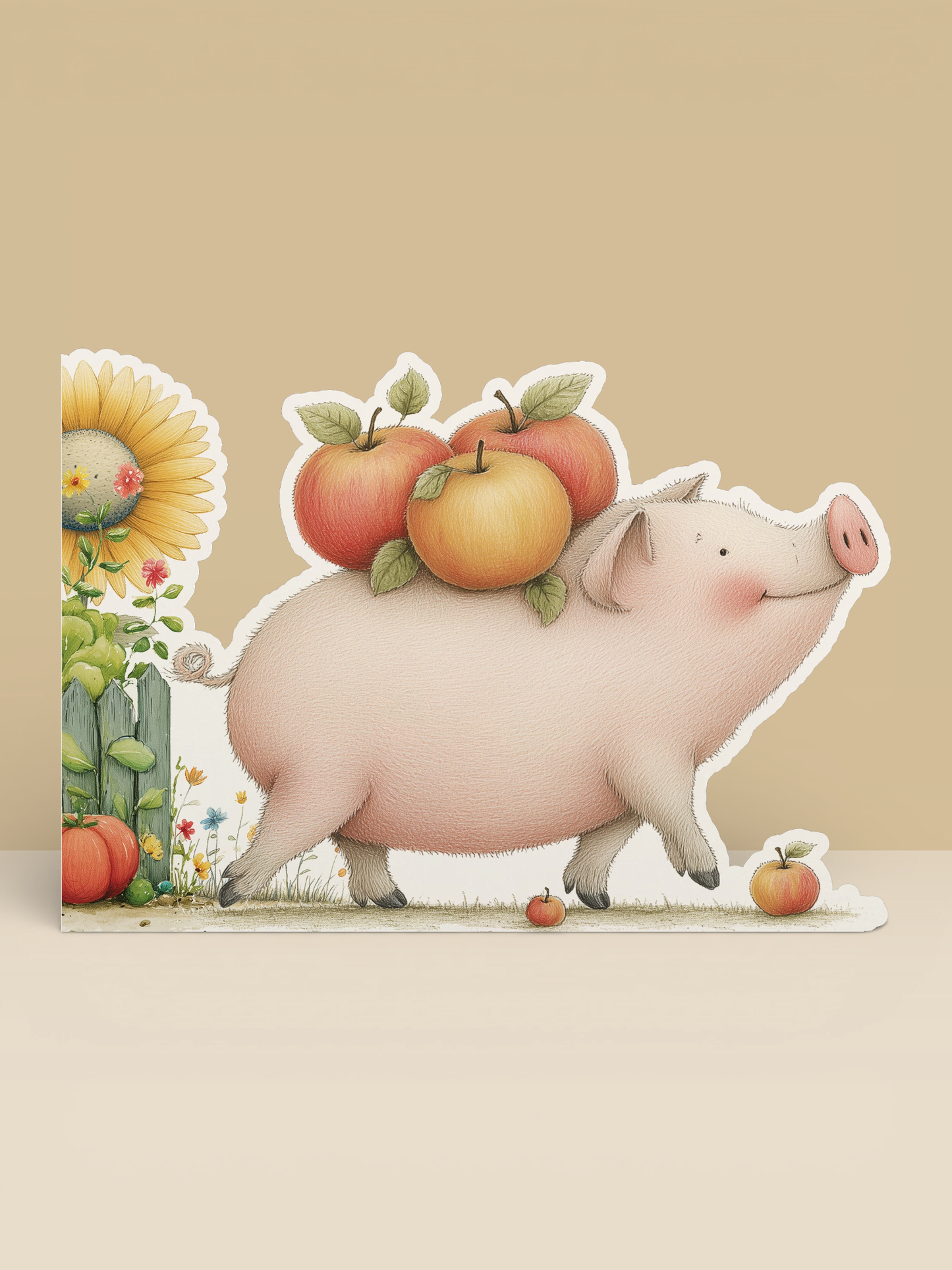 Farm Greeting Card, Die-cut: 'The Apple Pigs'