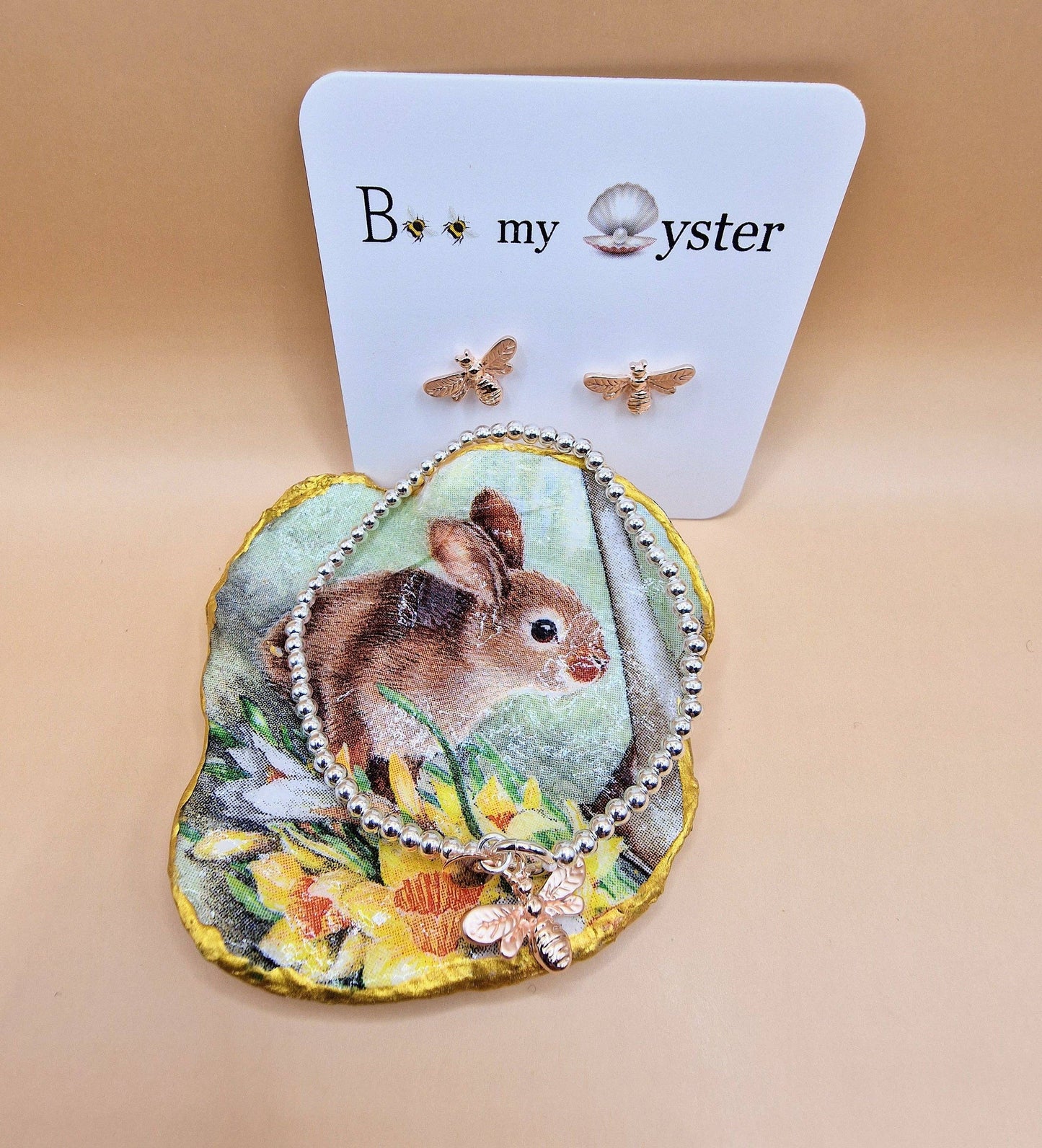 Bee my Oyster Bunny Rabbit Spring Oyster Shell Trinket Dish