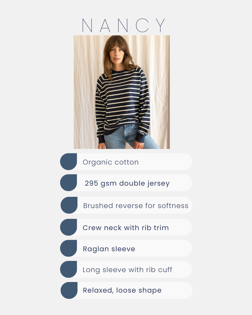 Ivy Nancy Oversized Organic Cotton Ecru/Navy Breton Sweatshirt