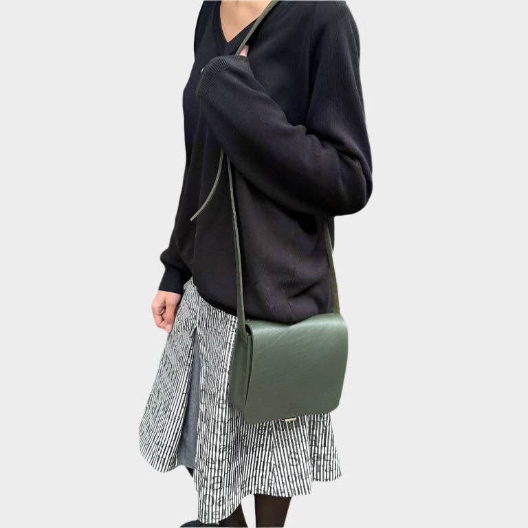 Small Leather Crossbody Satchel – Jessie Unisex Bag in Army Green