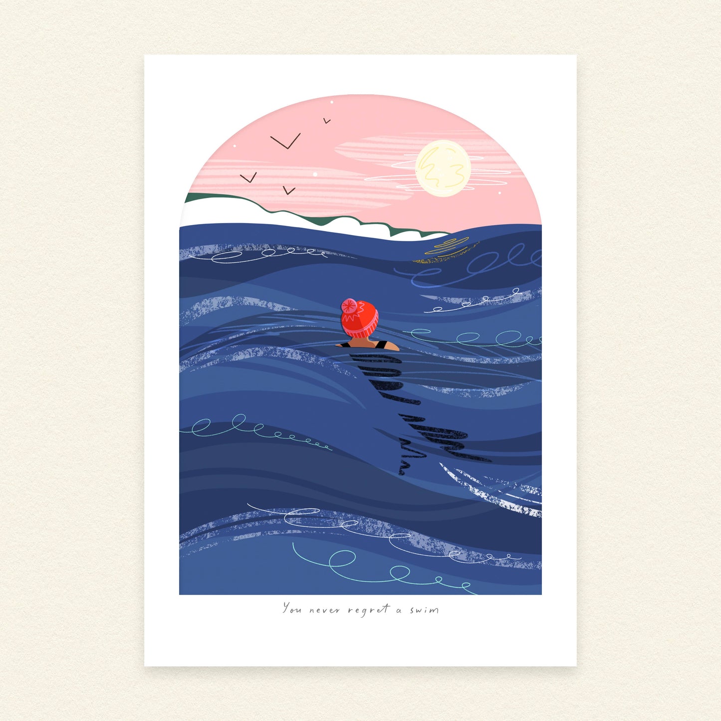 You Never Regret a Swim | A4 Coastal Art Print Unframed