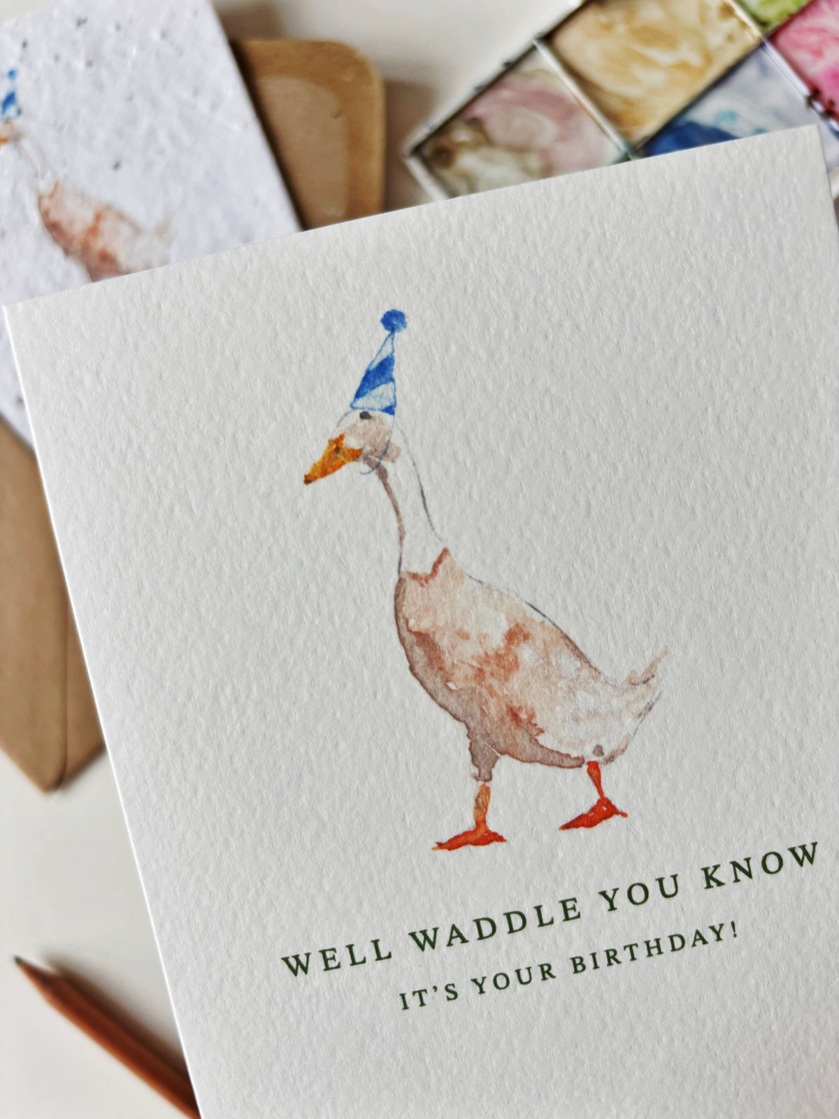 Honey & Incense - Waddle You Know Birthday Card (Side View) | Quacking Puns