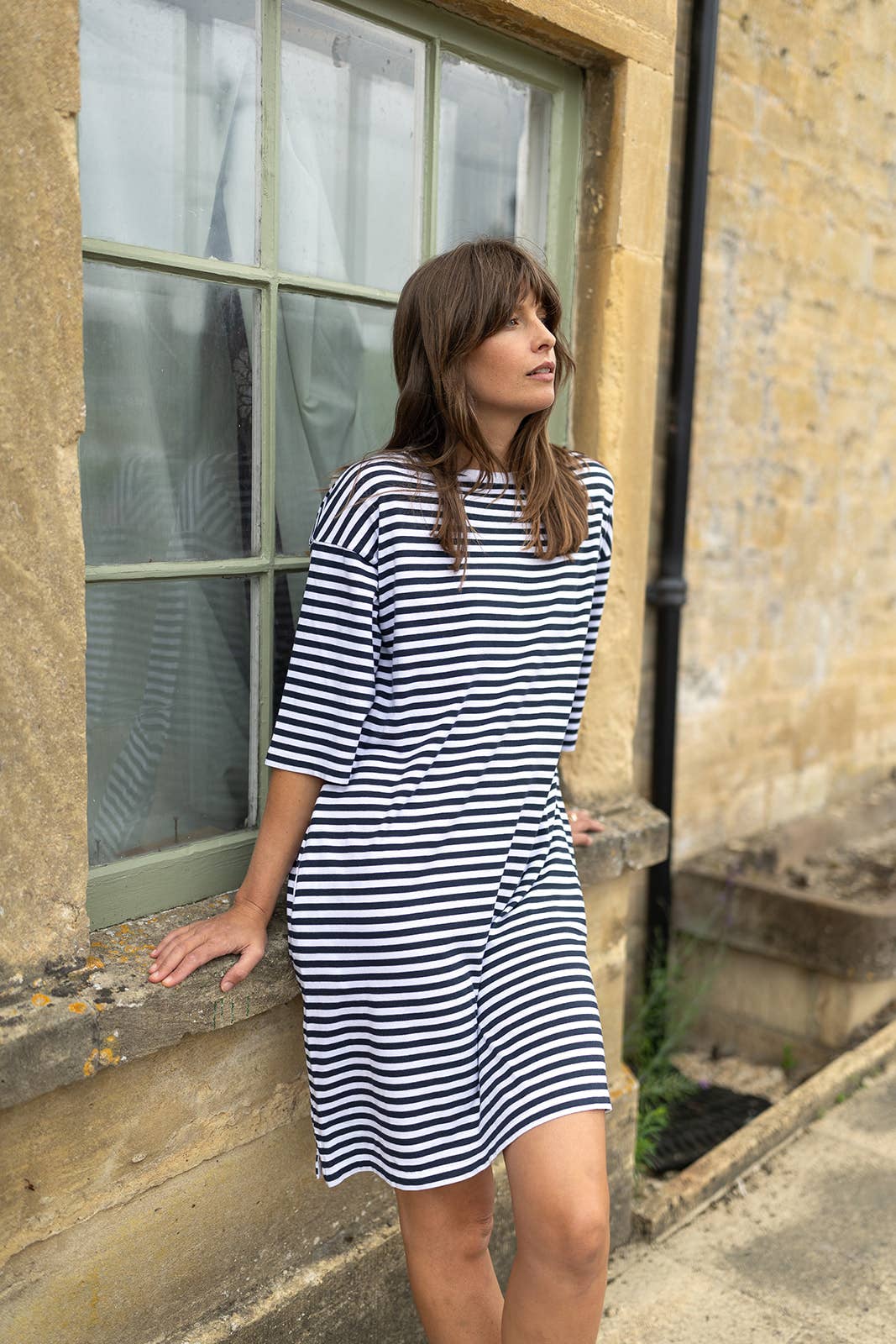 Ivy Betsy Organic Cotton Dress Navy/White Block Stripe  100% Organic Cotton