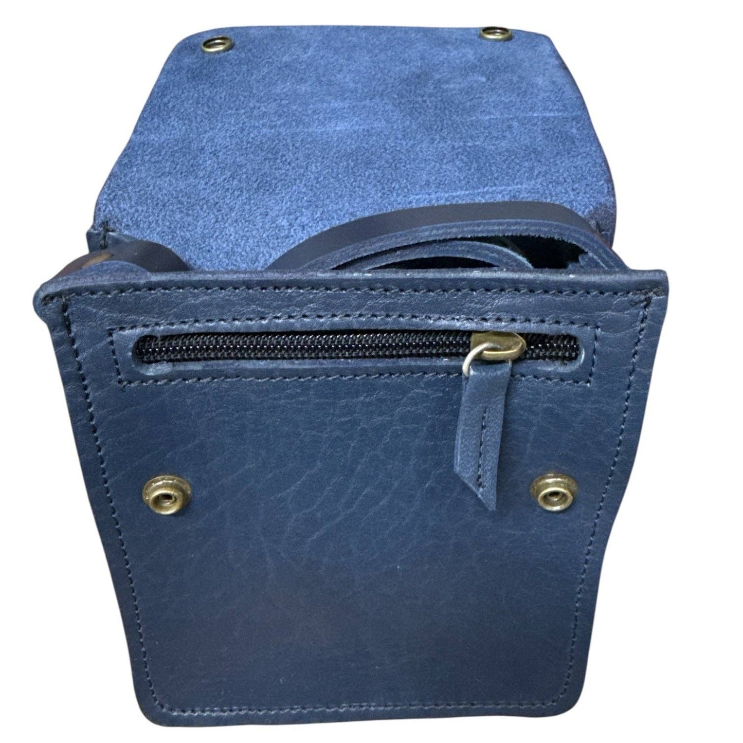 Small Leather Crossbody Bag with Pop Closure Navy Blue