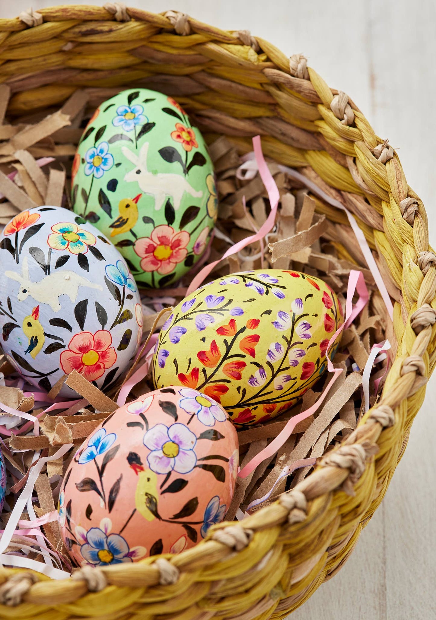 Namaste - Kashmiri Bunny & Chick Hand Painted Egg Decoration
