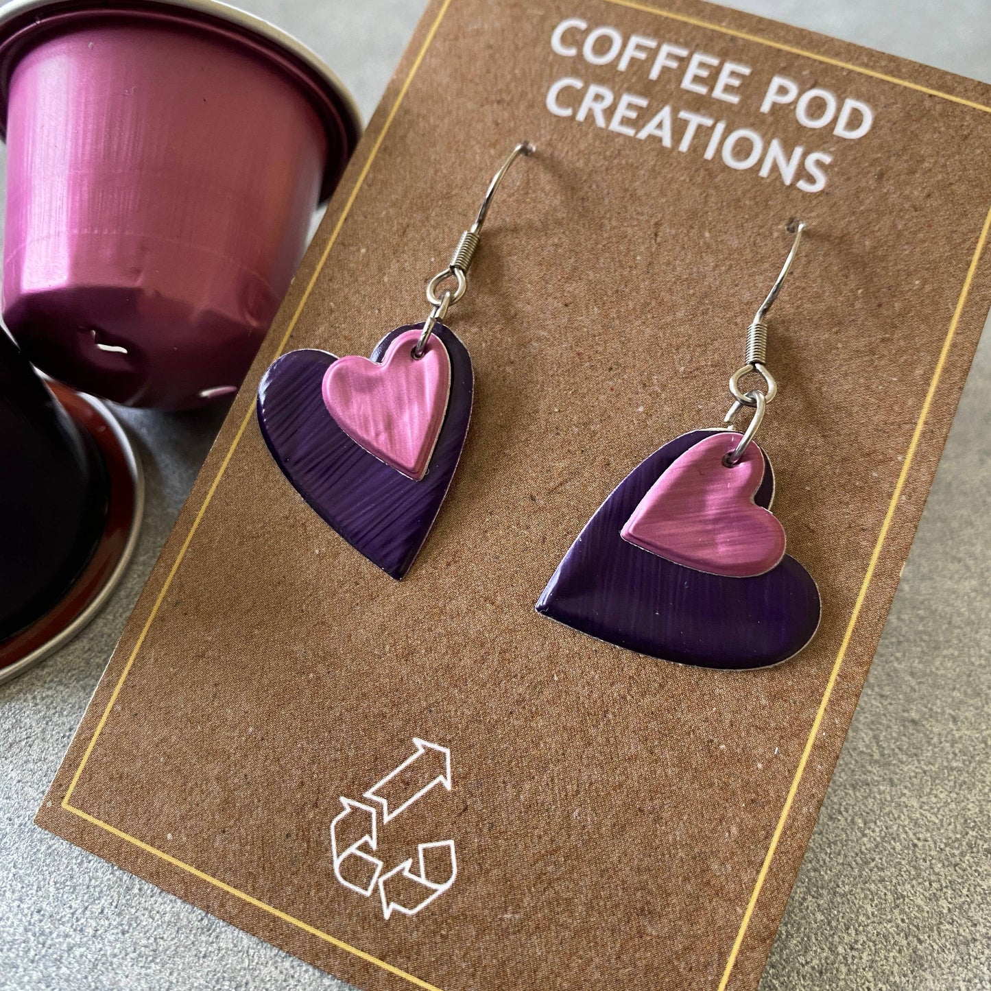 Coffee Pod Creations - Heart Earrings - Upcycled Aluminium - Handmade