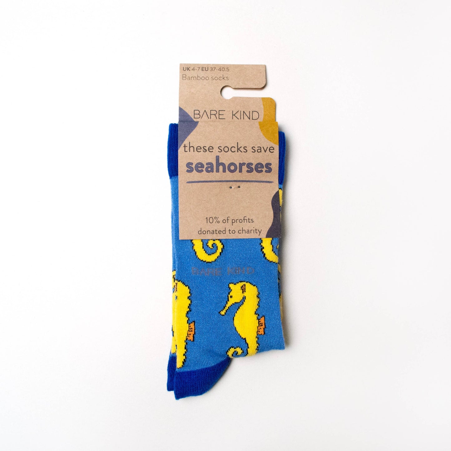 Seahorse Socks | Bamboo Socks | Light Blue Socks: UK Adult 4-7 / Single Pair / Seahorses