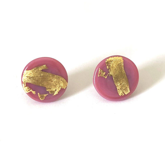 Helen Chalmers - Gold Raspberry Handmade Glass Button Stud Earrings