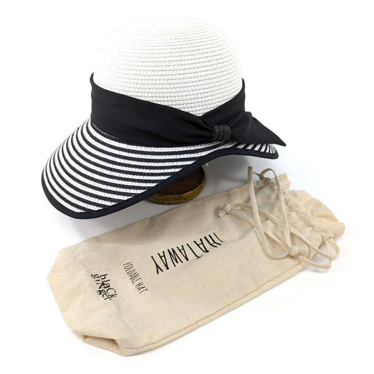 Black Ginger - Stripey Open Back Foldable Hat - Black & White