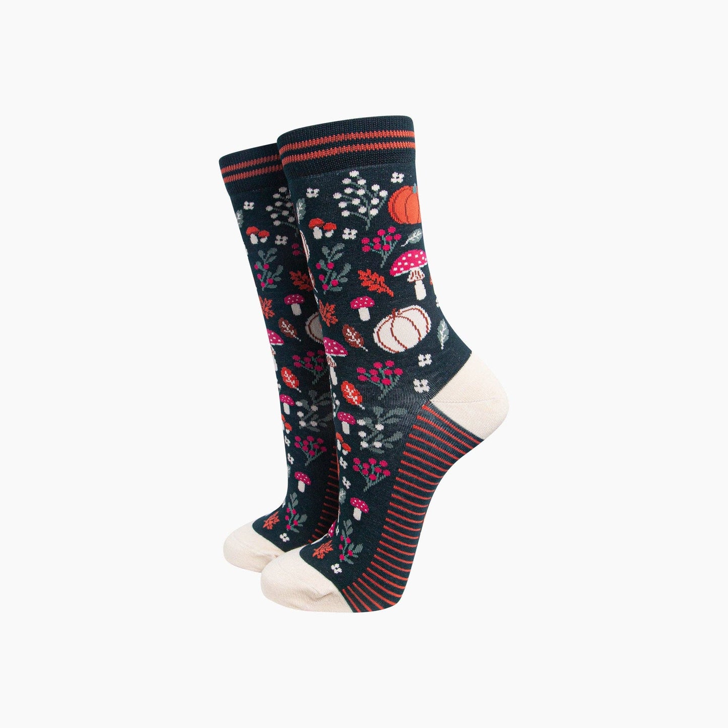 Pumpkin Floral Women's Bamboo Socks in Dark Green
