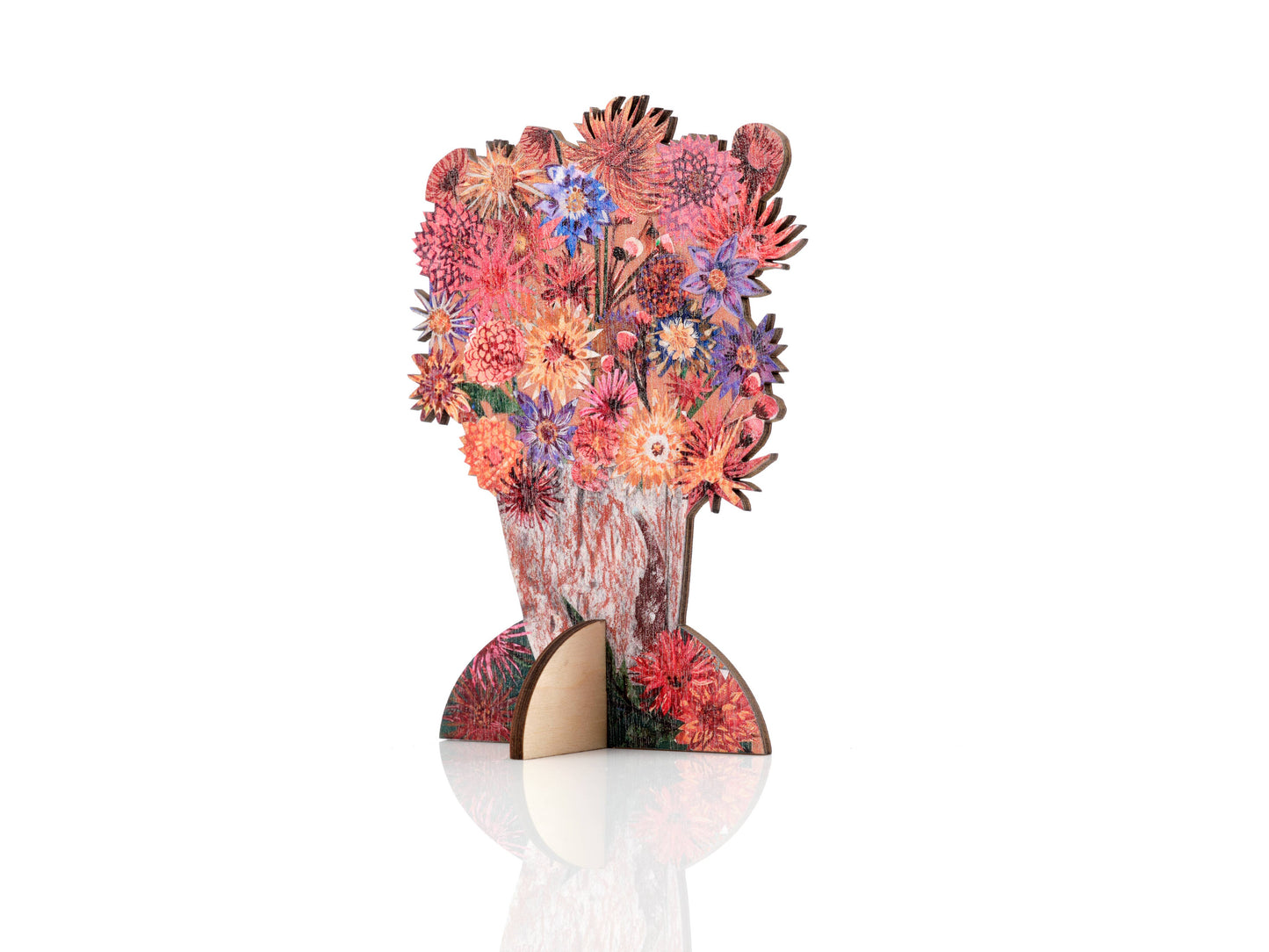 Clare O’Neill Artworks - Dazzling Dahlias laser cut birch plywood keepsake and stand