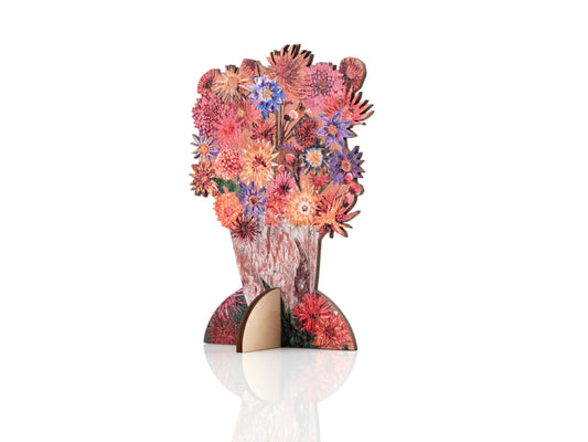 Clare O’Neill Artworks - Dazzling Dahlias laser cut birch plywood keepsake and stand