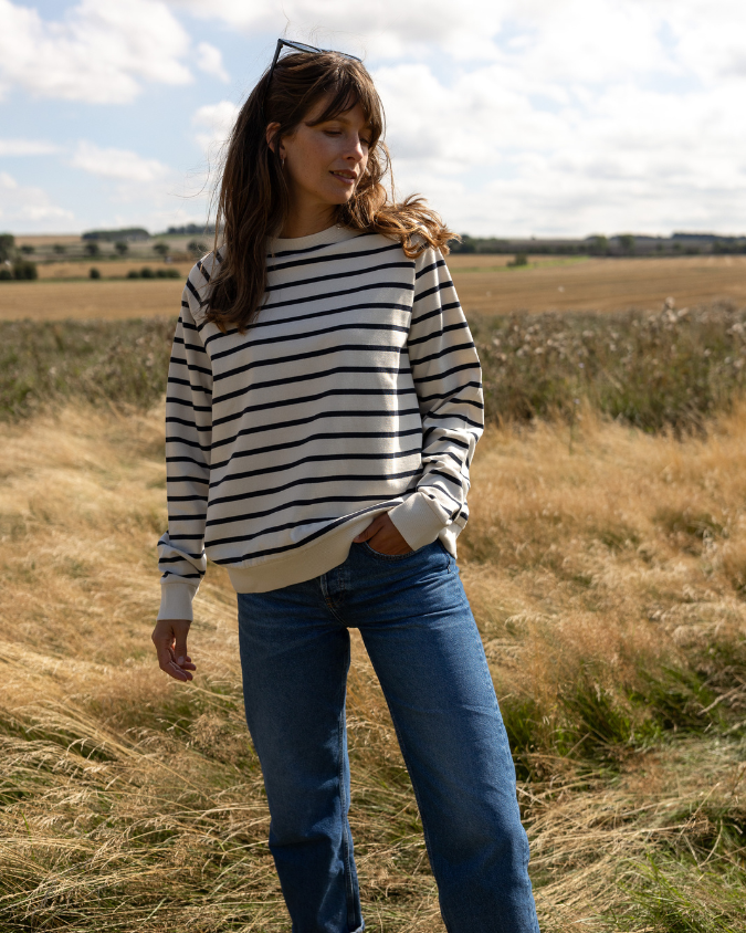 Ivy Nancy Oversized Organic Cotton Ecru/Navy Breton Sweatshirt