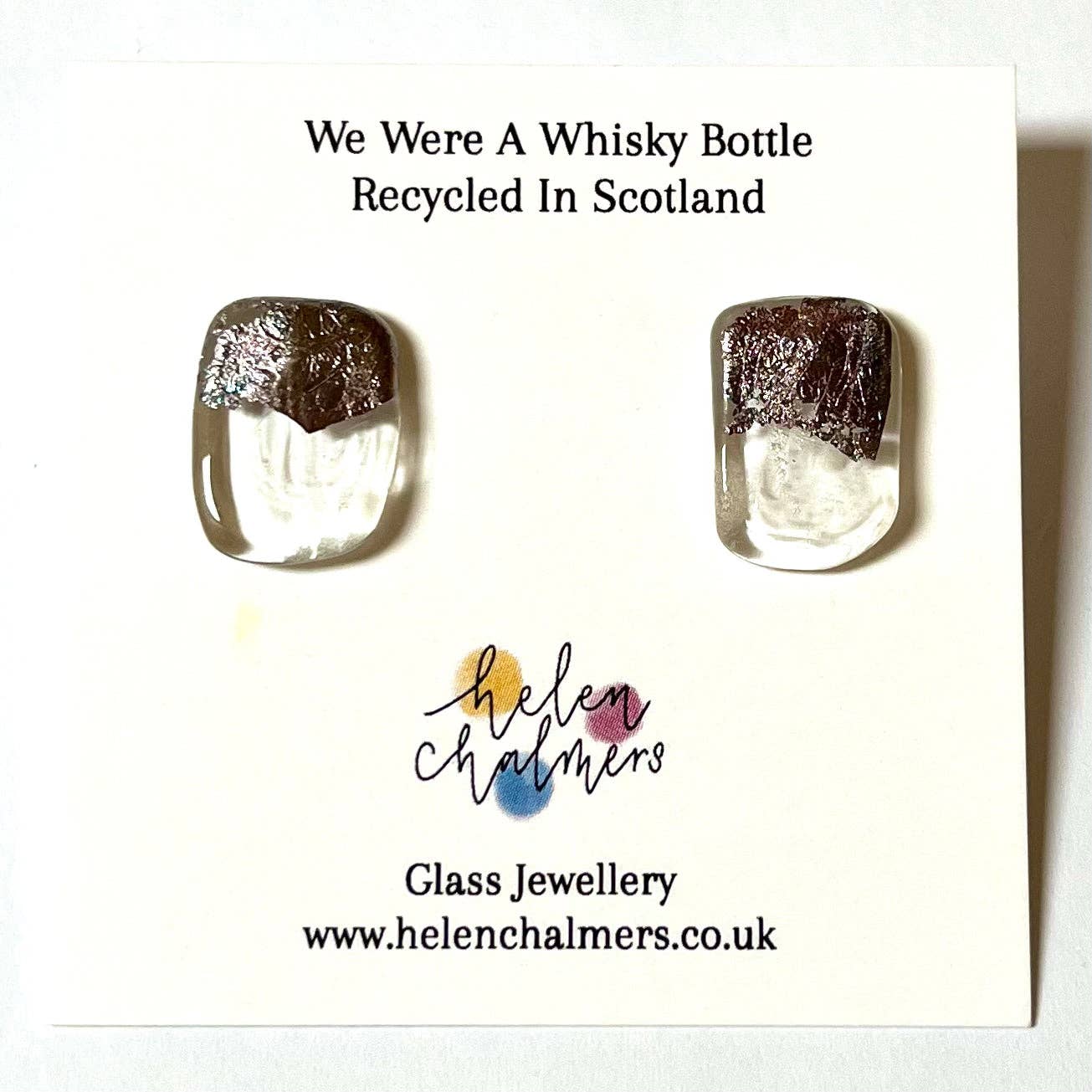 Helen Chalmers - Freeform Panel Stud Earrings, Recycled Whisky Bottle and Palladium